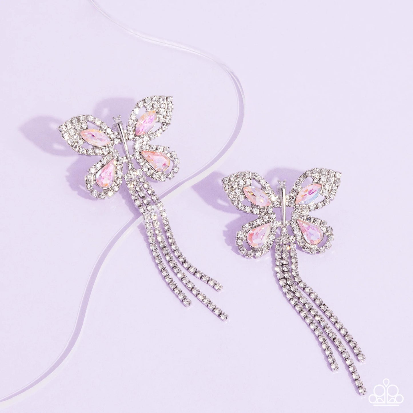 Next SOAR - Pink UV Gem Butterfly & White Rhinestones Paparazzi Earrings