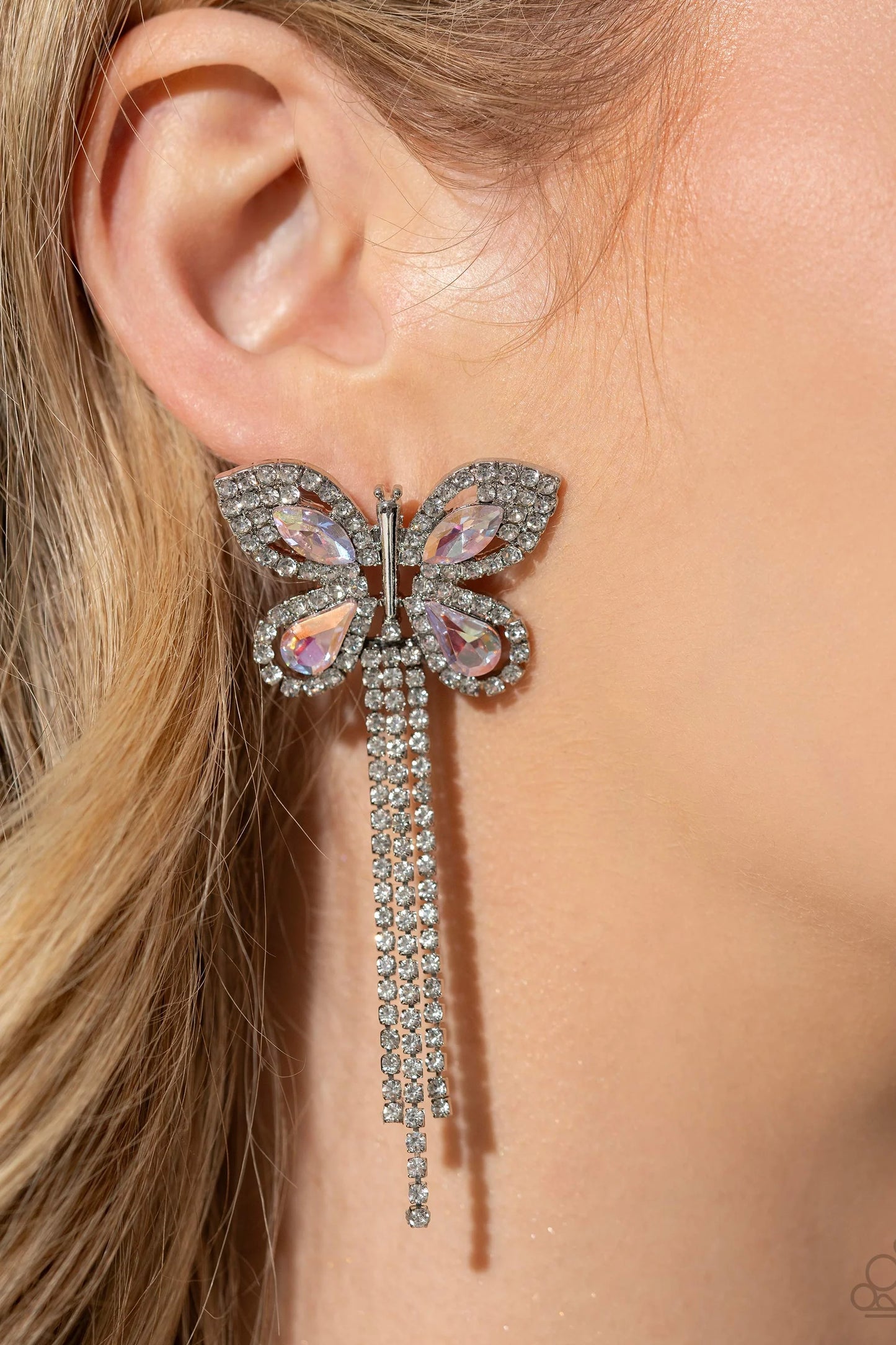 Next SOAR - Pink UV Gem Butterfly & White Rhinestones Paparazzi Earrings