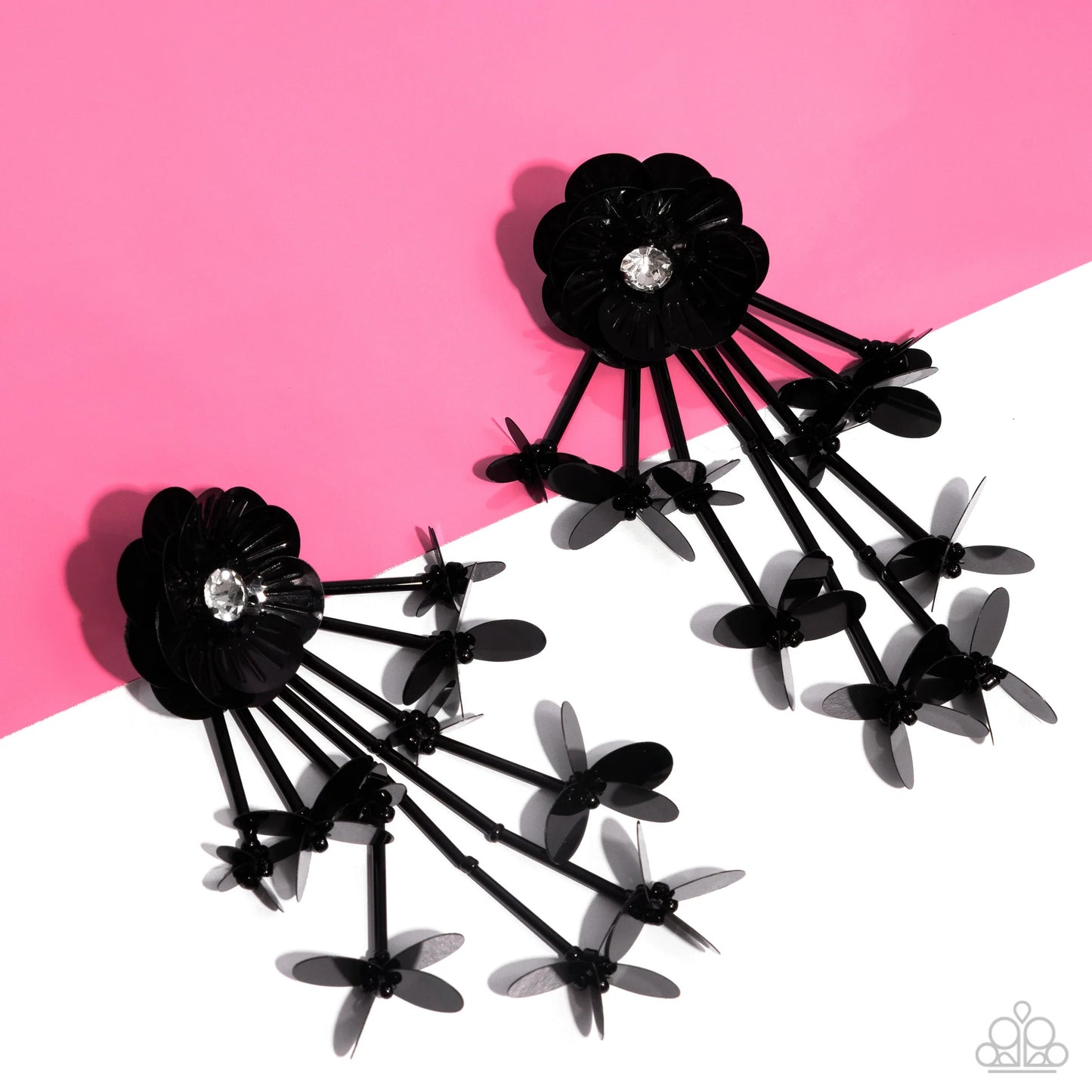 Floral Future - Black Sequin Flower Paparazzi Earrings