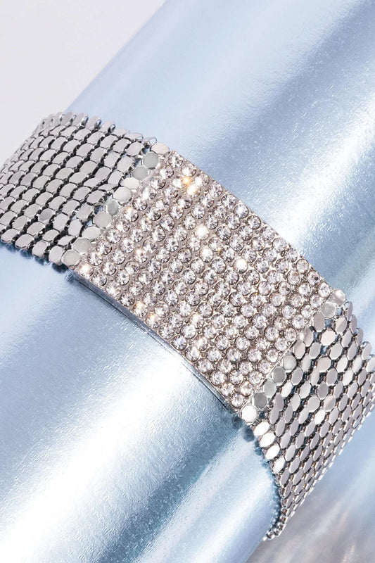 Disc Dame - White Rhinestone & Silver Disc Paparazzi Adjustable Bracelet - August 2024 LOP