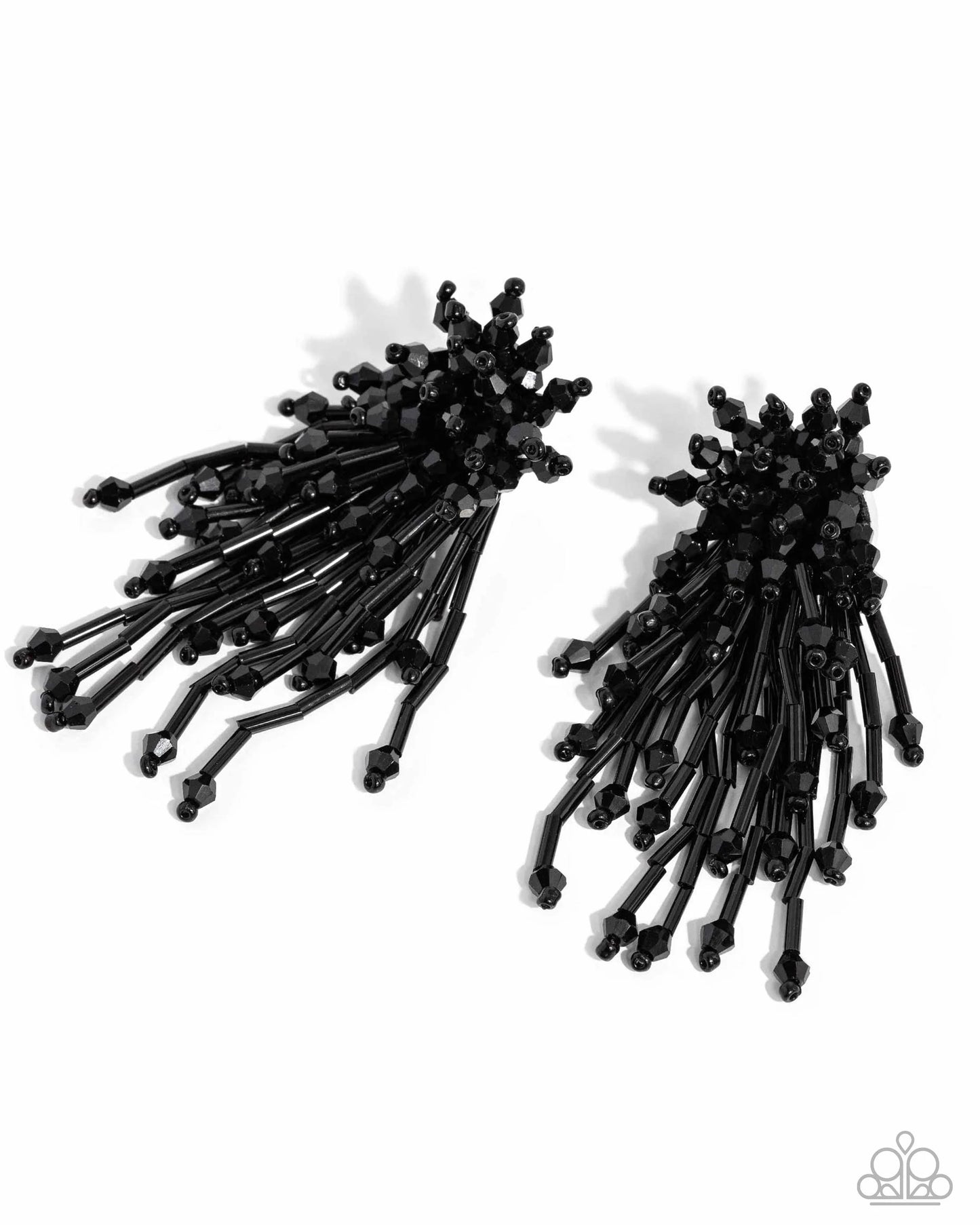 Congratulatory Charm - Black Beaded Explosion Paparazzi Post Earrings