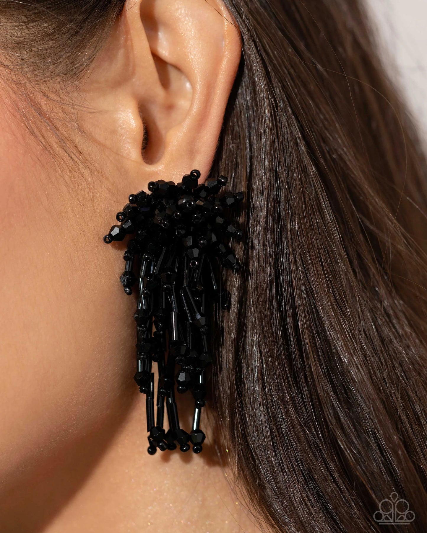 Congratulatory Charm - Black Beaded Explosion Paparazzi Post Earrings