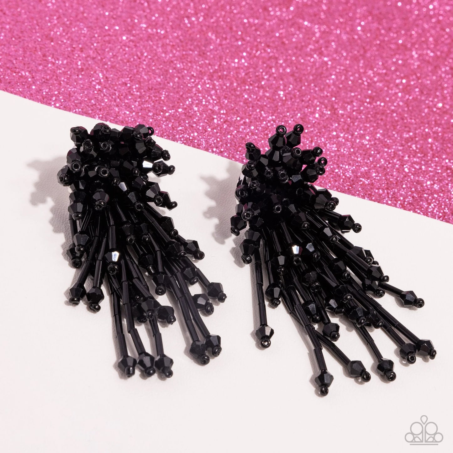 Congratulatory Charm - Black Beaded Explosion Paparazzi Post Earrings