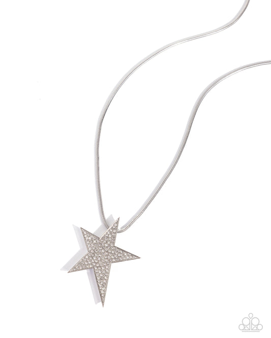 Patriotic Performer - White Rhinestone Asymmetrical Star Pendant Paparazzi Necklace & matching earrings