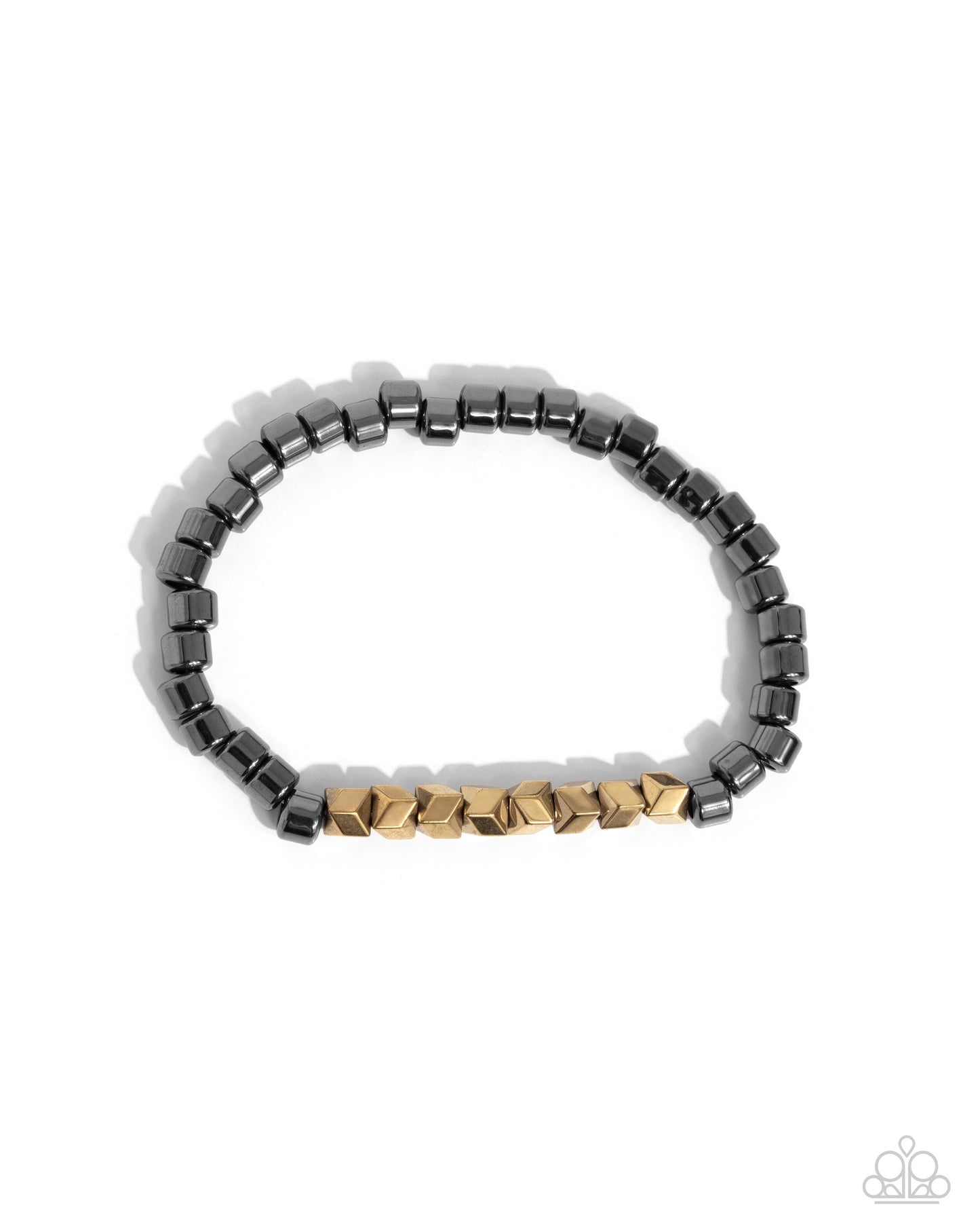 Cubed Cache - Gunmetal & Gold Beaded Paparazzi Stretch Bracelet