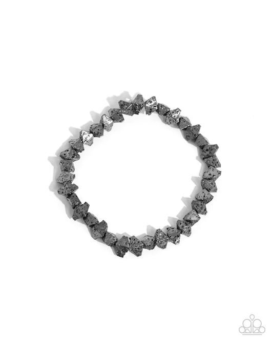 Urban Undercut - Black & Silver Chiseled Lava Rock Paparazzi Stretch Bracelet