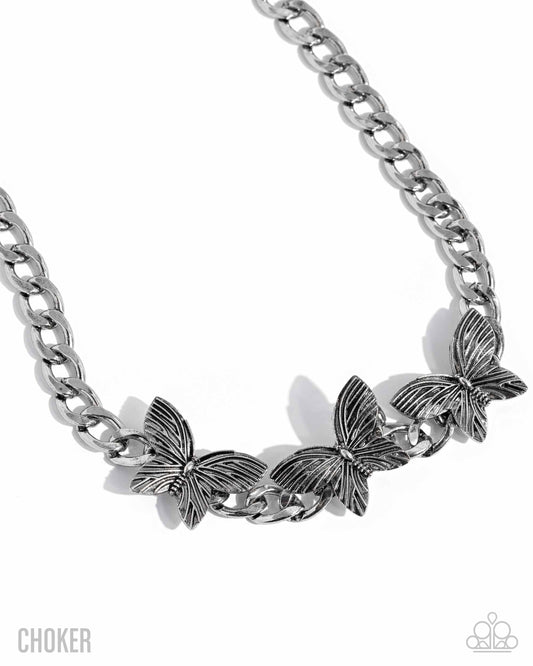 Aerial Ambition - Silver Butterflies/Silver Curb Chain Paparazzi Necklace & matching earrings
