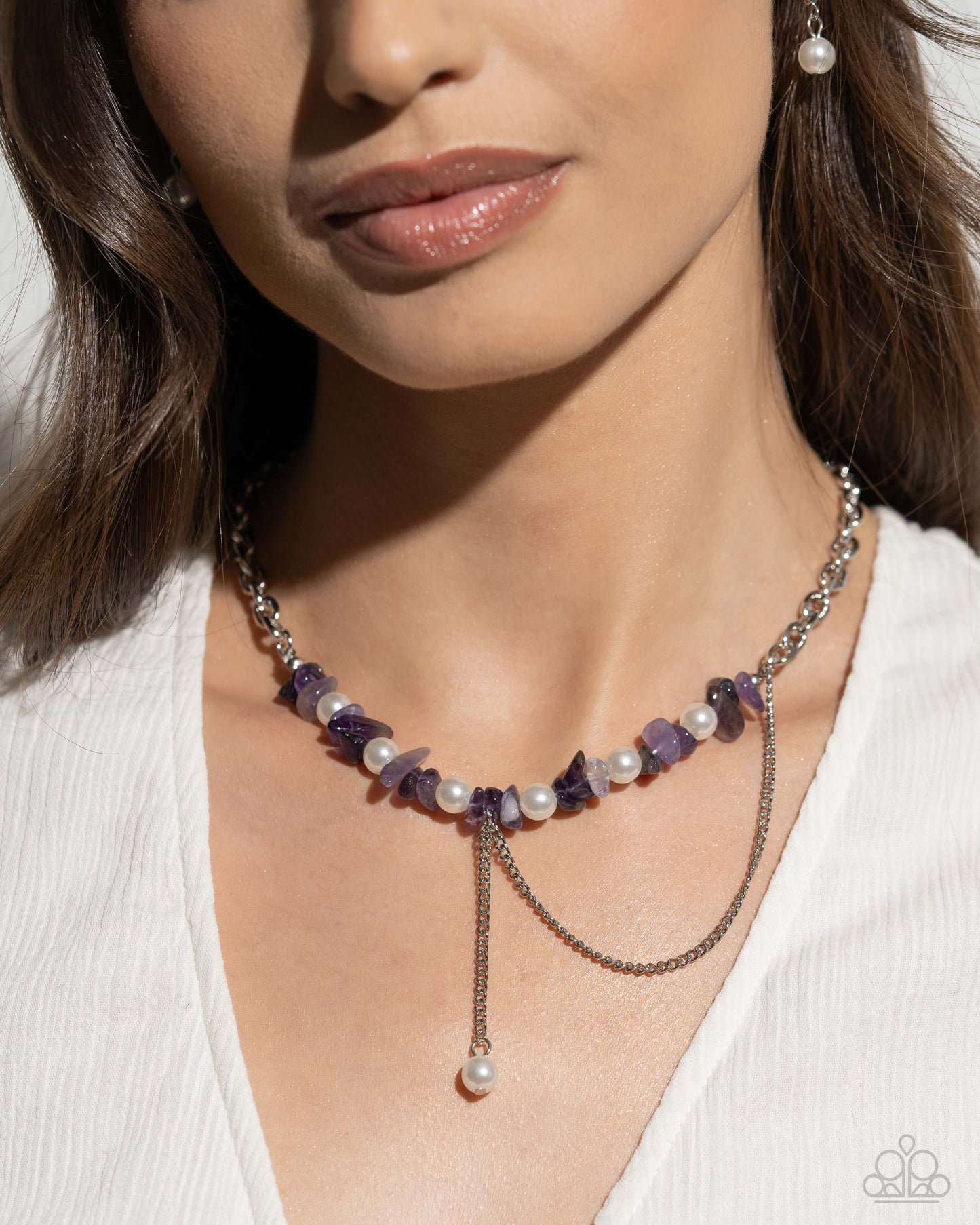 Nostalgically Noble - Purple Stones/White Pearls Paparazzi Necklace & matching earrings