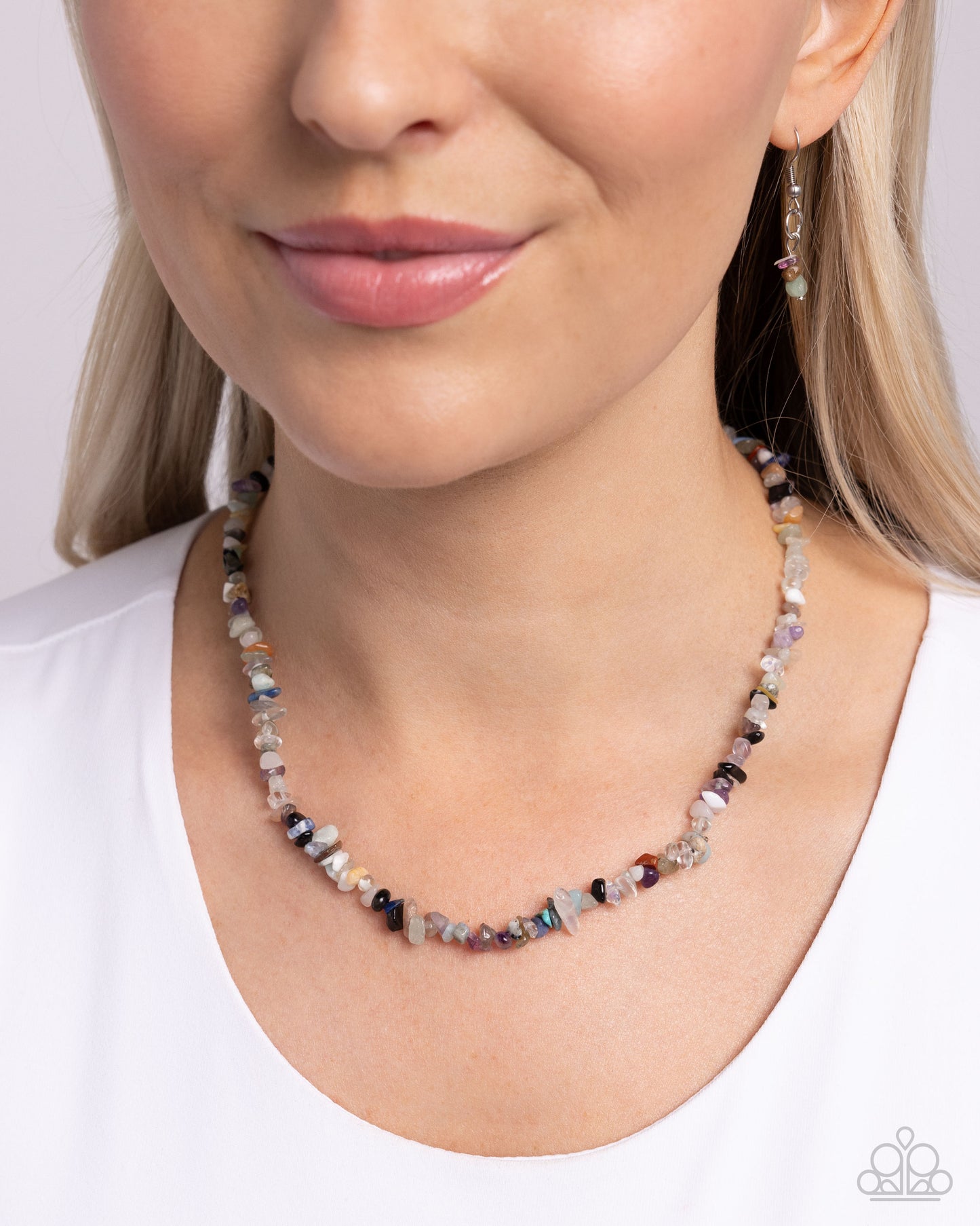 Chiseled Charm - Multicolored Chiseled Stones Paparazzi Necklace & matching earrings