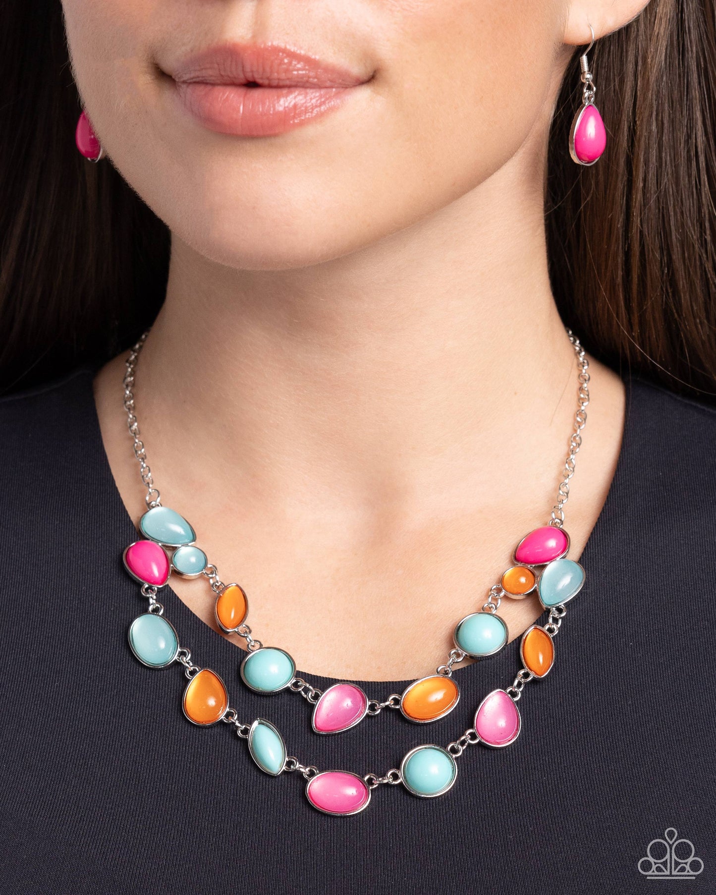 Variety Vogue - Pink/Blue/Orange Beaded Paparazzi Necklace & matching earrings