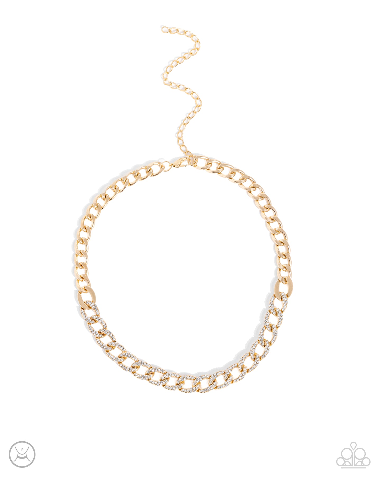 Fiercely Independent - Gold Curb Chain/White Rhinestones Paparazzi Choker Necklace & matching earrings