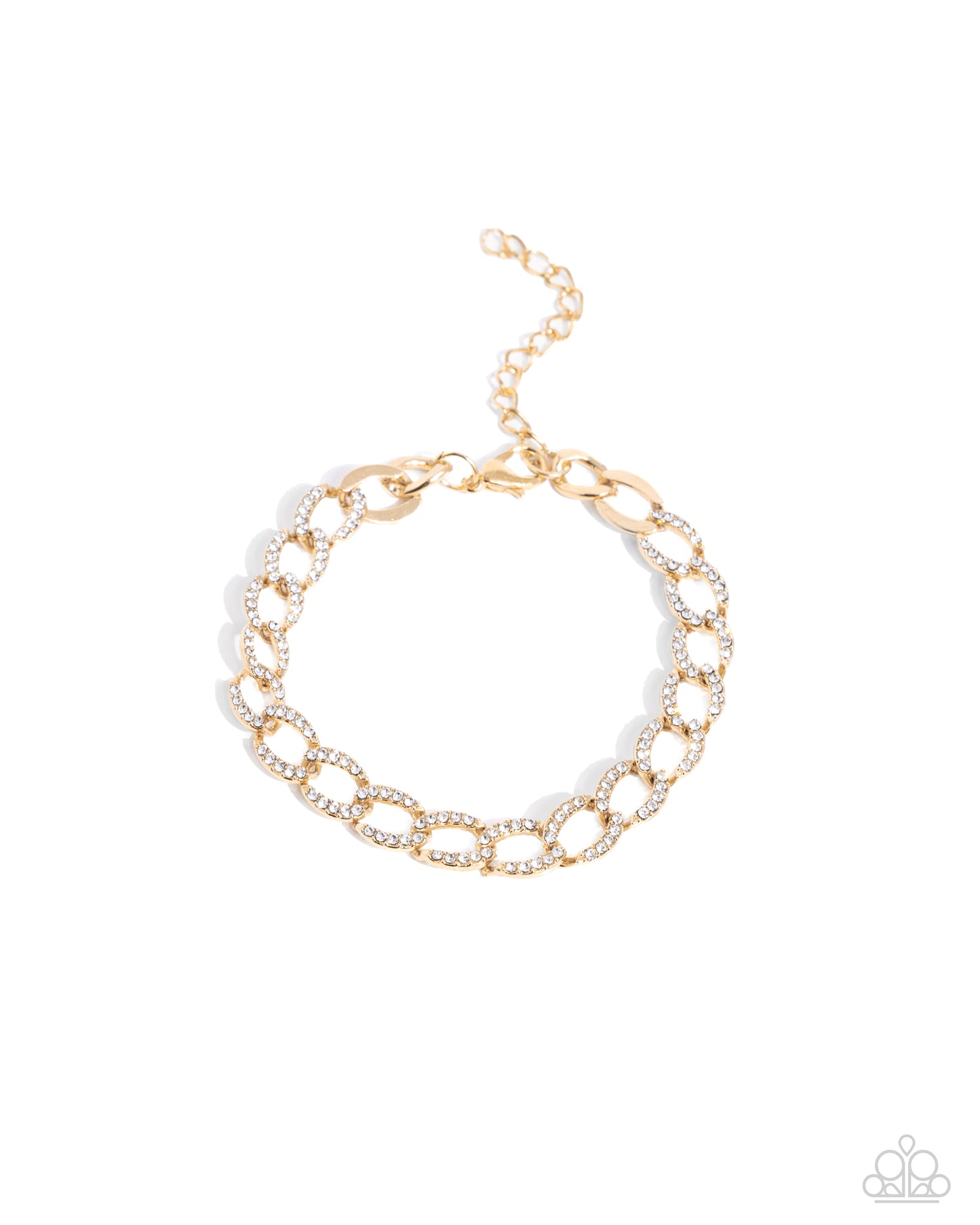 Freethinking Finish - Gold Curb Chain & White Rhinestone Paparazzi Adjustable Bracelet