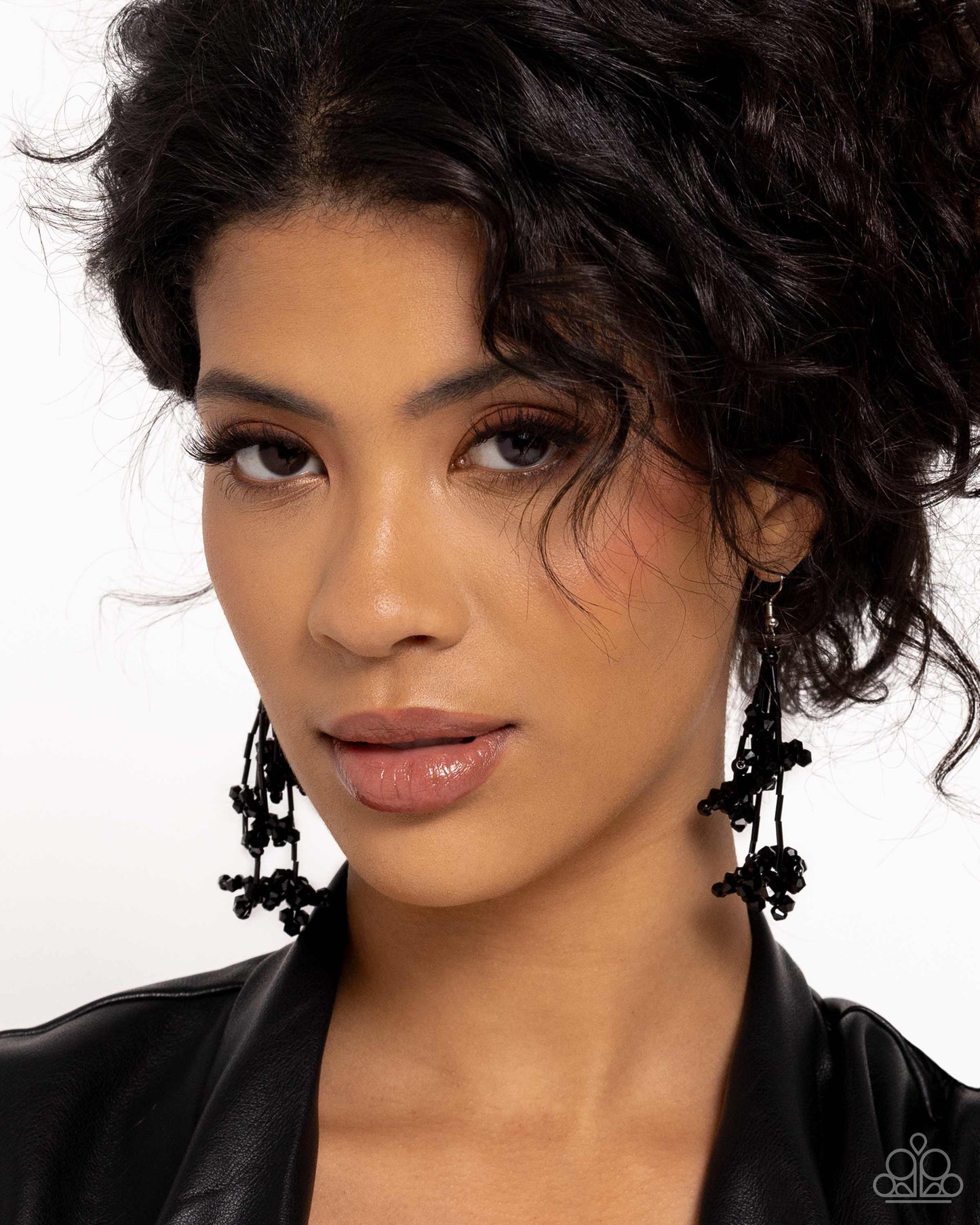 Petaled Precipitation - Black Beaded Fringe/Black Beaded Flowers Paparazzi Earrings