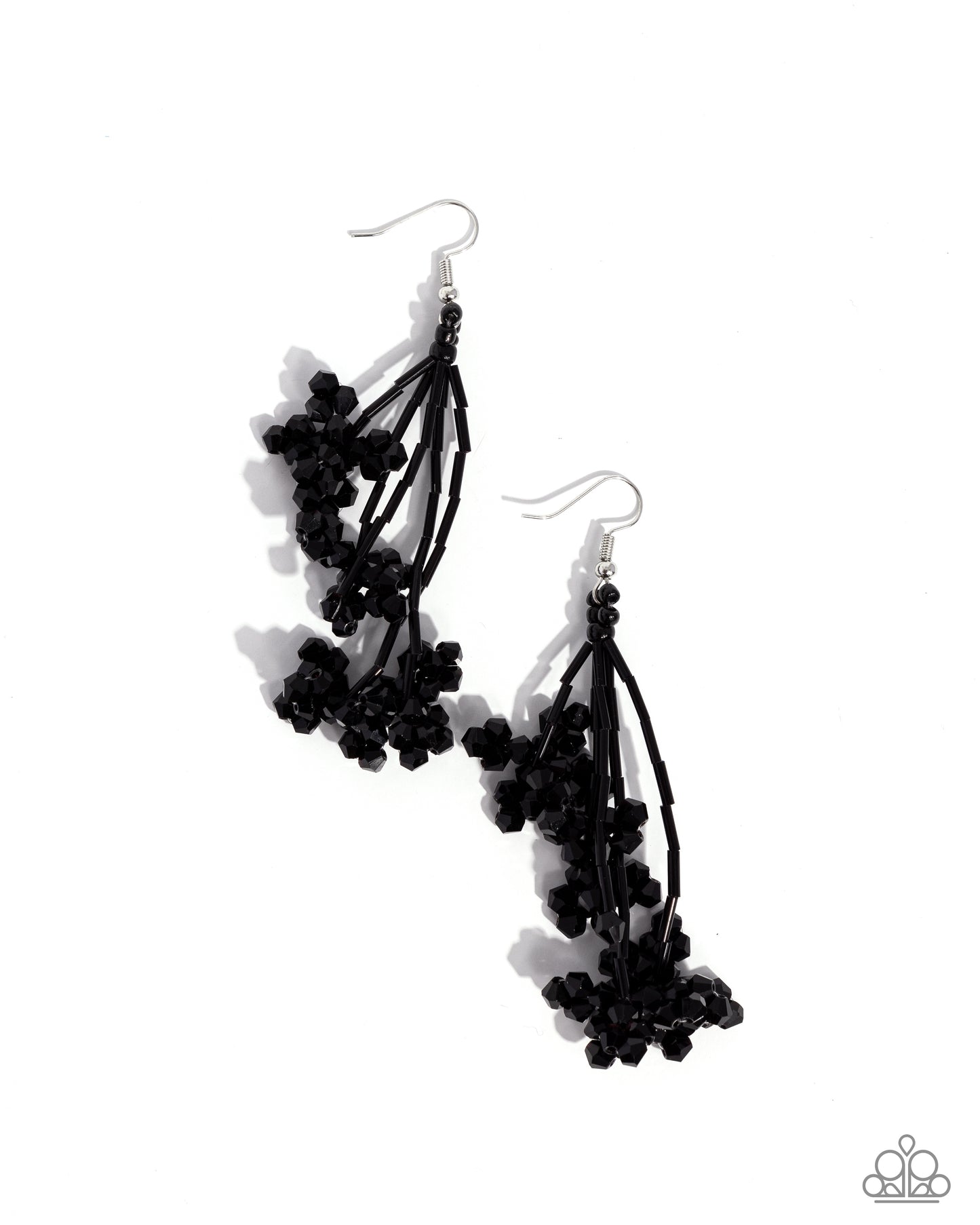 Petaled Precipitation - Black Beaded Fringe/Black Beaded Flowers Paparazzi Earrings