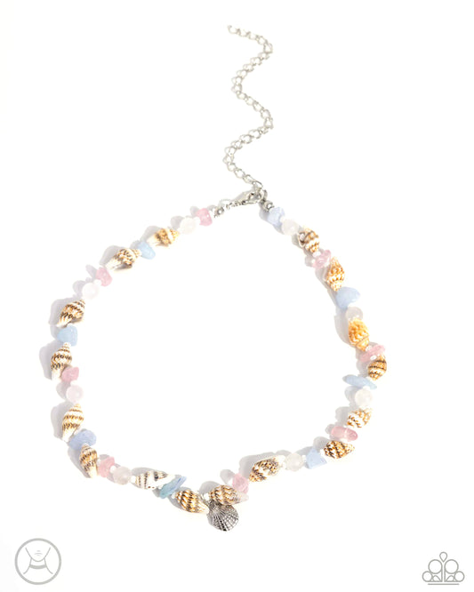 SAND-sational Season - Pink, Blue, White Stones/White Seashells Paparazzi Necklace & matching earrings