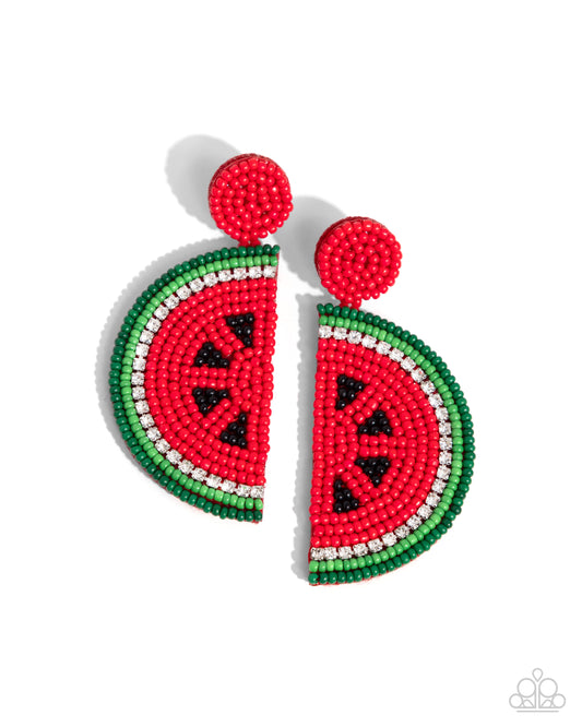 Watermelon Welcome - Red Seed Bead Watermelon Paparazzi Earrings