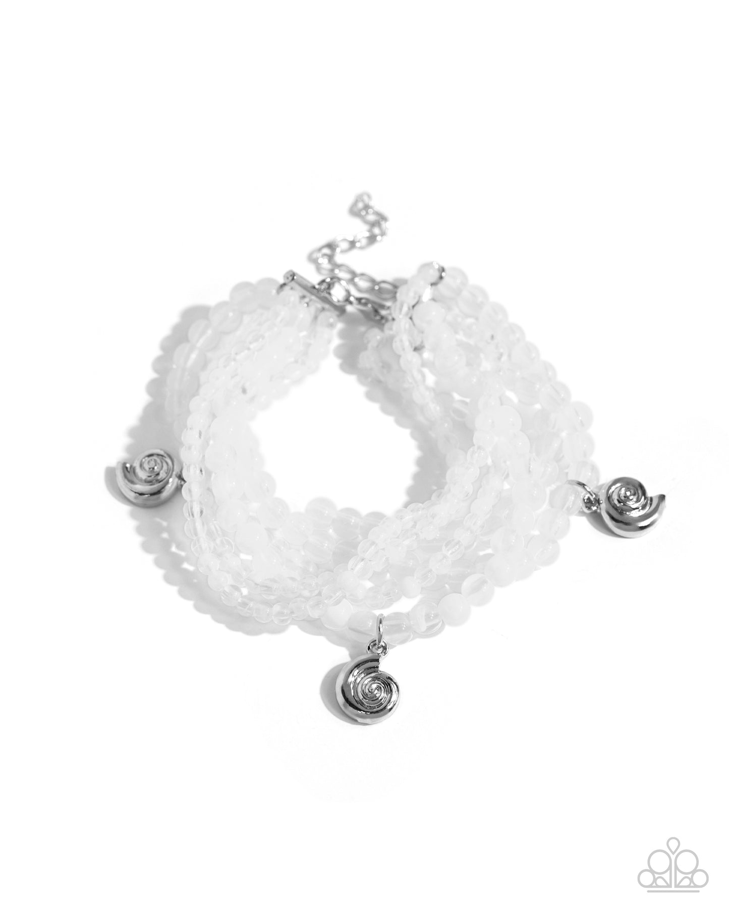 Swirling Shopaholic - White Milky Beads & Silver Spiral Charms Paparazzi Adjustable Bracelet