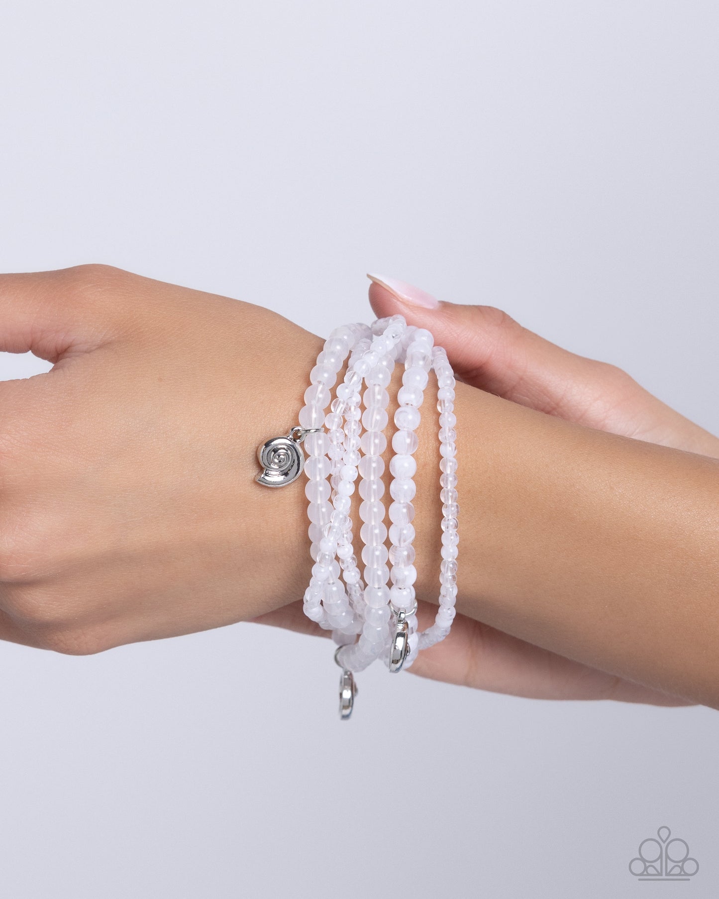 Swirling Shopaholic - White Milky Beads & Silver Spiral Charms Paparazzi Adjustable Bracelet