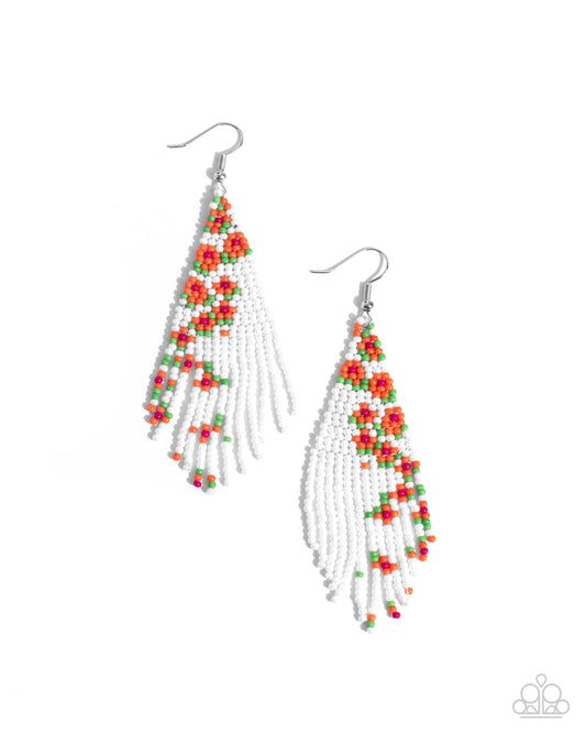 Picturesque Patchwork - Orange, White, Green, & Fuchsia Seed Bead Paparazzi Earrings