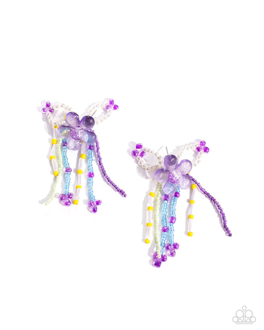 Japanese Blossoms - Purple Acrylic Flower & Multicolored Beaded Paparazzi Earrings