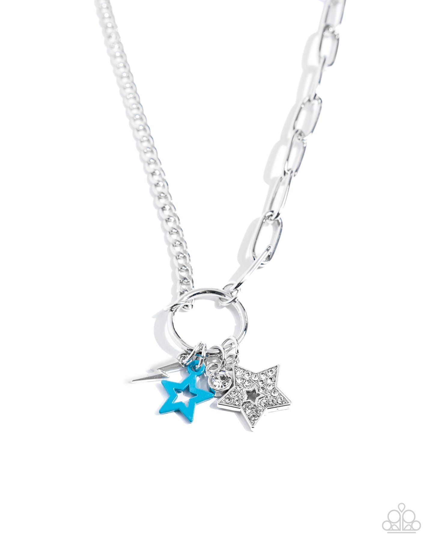 Stellar Sighting - Blue Star/White Rhinestone Star/Silver Lightening Bolt Pendant Paparazzi Necklace & matching earrings