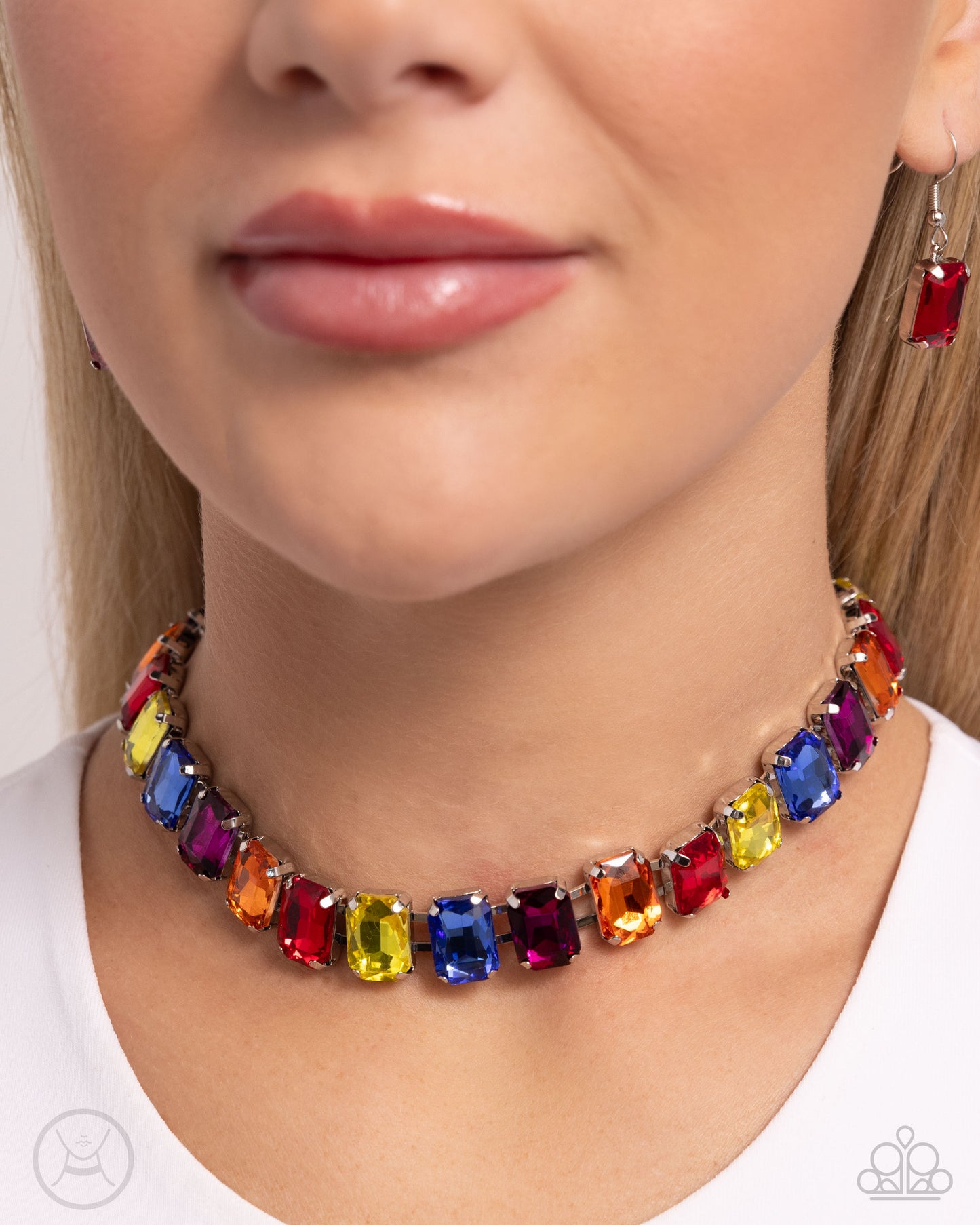 Ecstatic Emeralds - Multicolored Emerald-Cut Gem Paparazzi Choker Necklace & matching earrings