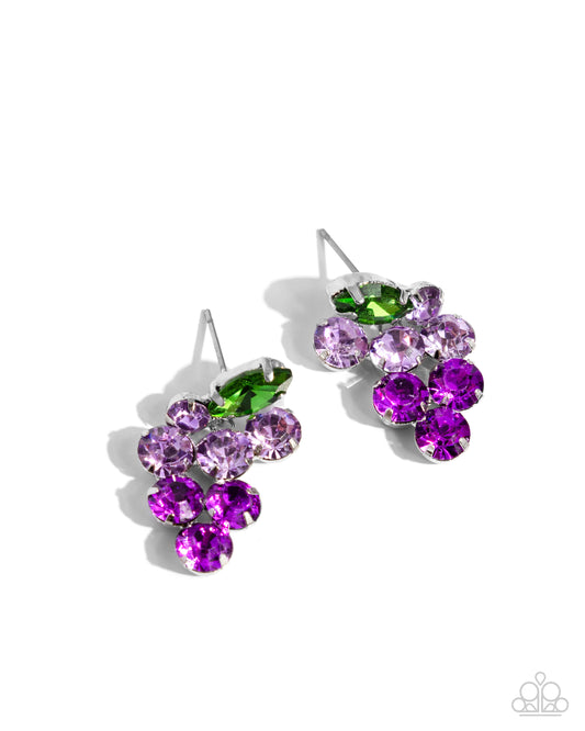 Grapevine Grace - Purple Rhinestone Grapes/Green Leaves Paparazzi Post Earrings