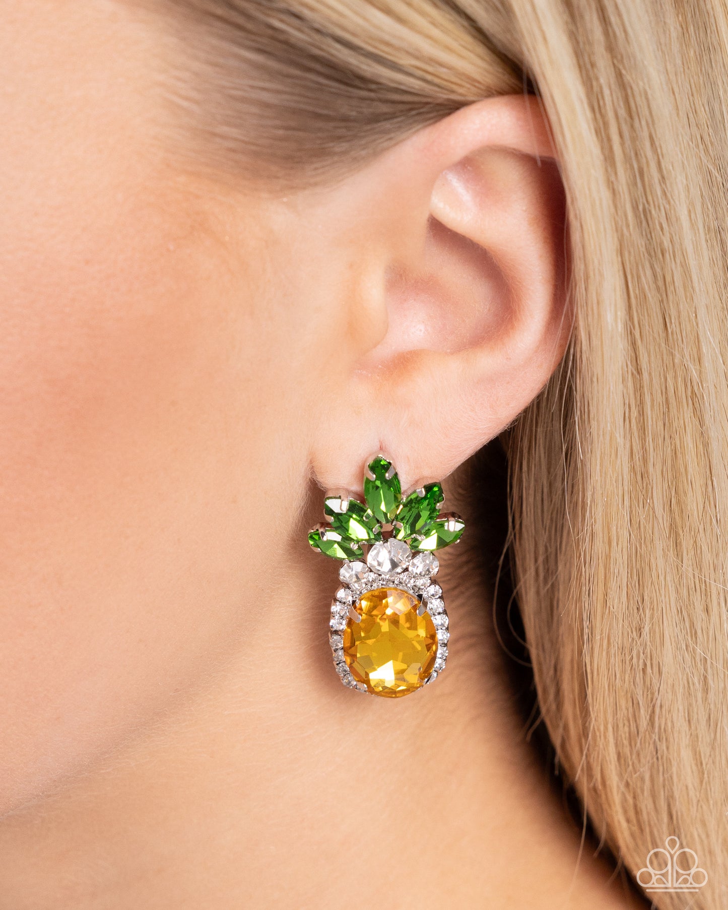 Prismatic Pineapple - Yellow, White, & Green Gem Pineapple Paparazzi Post Earrings