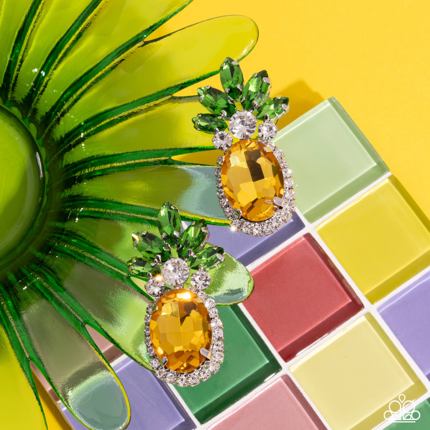 Prismatic Pineapple - Yellow, White, & Green Gem Pineapple Paparazzi Post Earrings