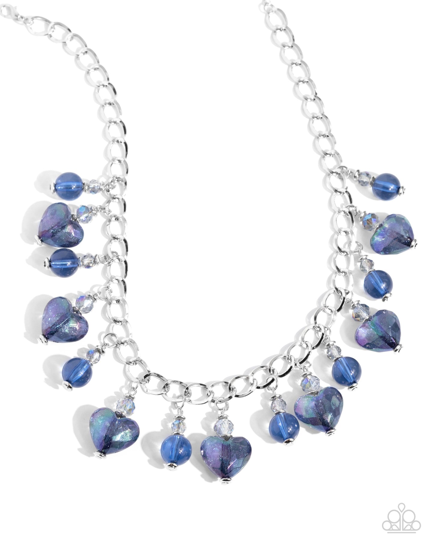 The Best HEART - Blue Iridescent Hearts/Crystal-Like Beaded Paparazzi Necklace & matching earrings