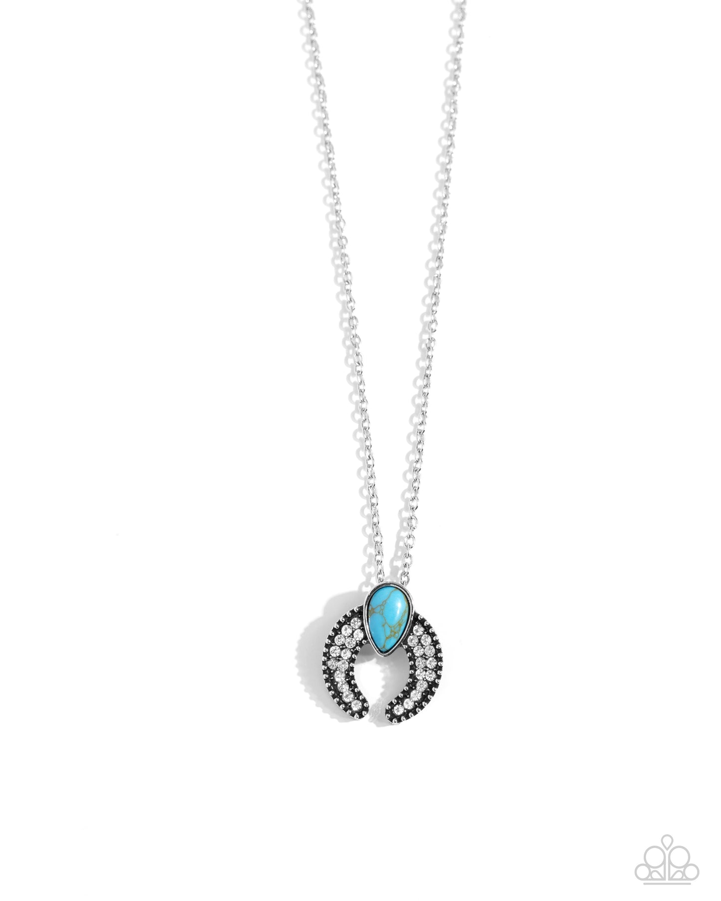 Horseshoe Haute - Blue/Turquoise Stone Silver Horseshoe Pendant Paparazzi Necklace & matching earrings