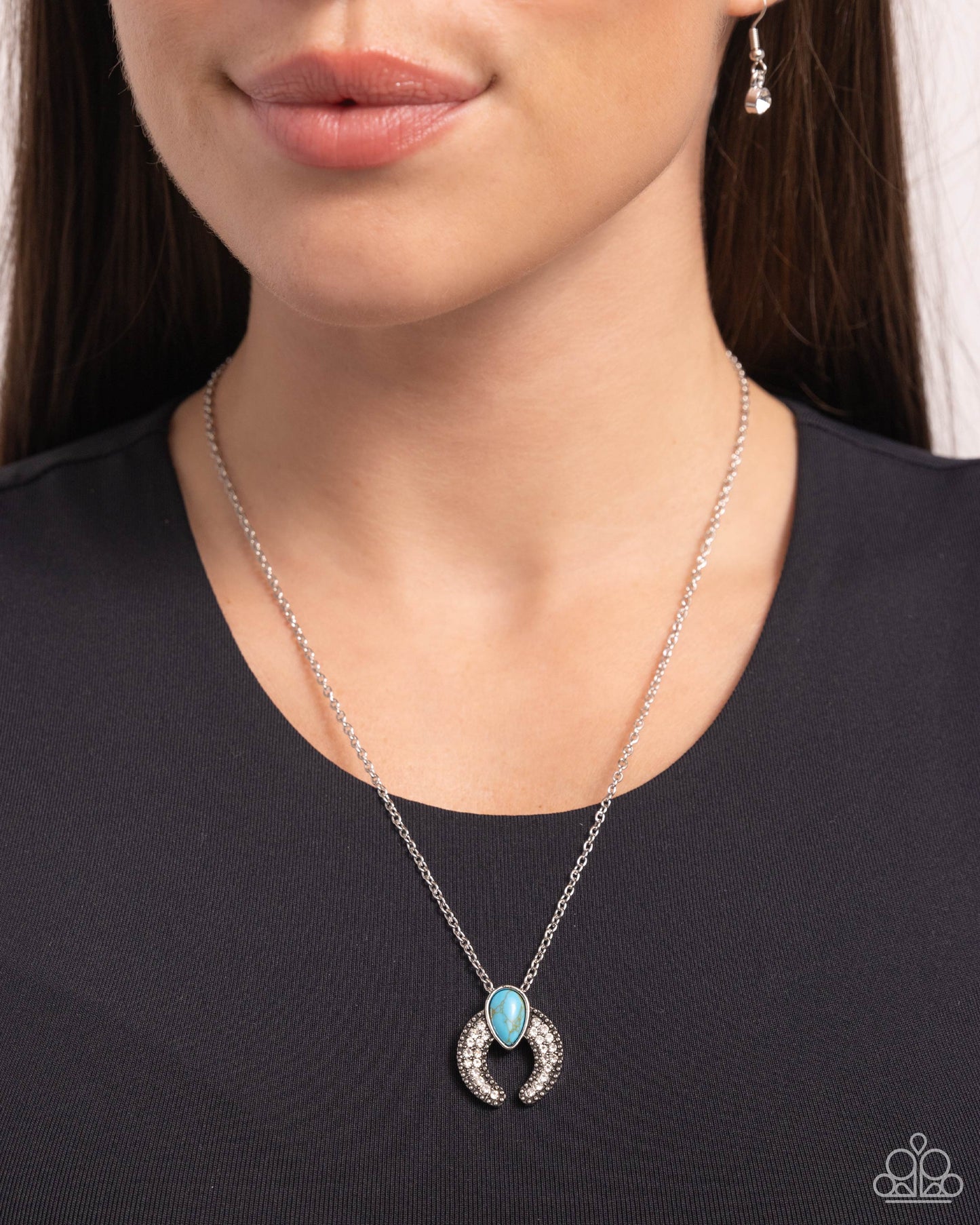 Horseshoe Haute - Blue/Turquoise Stone Silver Horseshoe Pendant Paparazzi Necklace & matching earrings