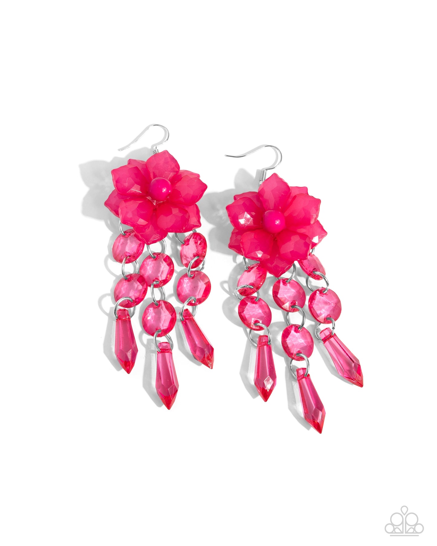 Hawaiian Hallmark - Pink Beaded Flowers & Pink Beaded Tassels Paparazzi Earrings