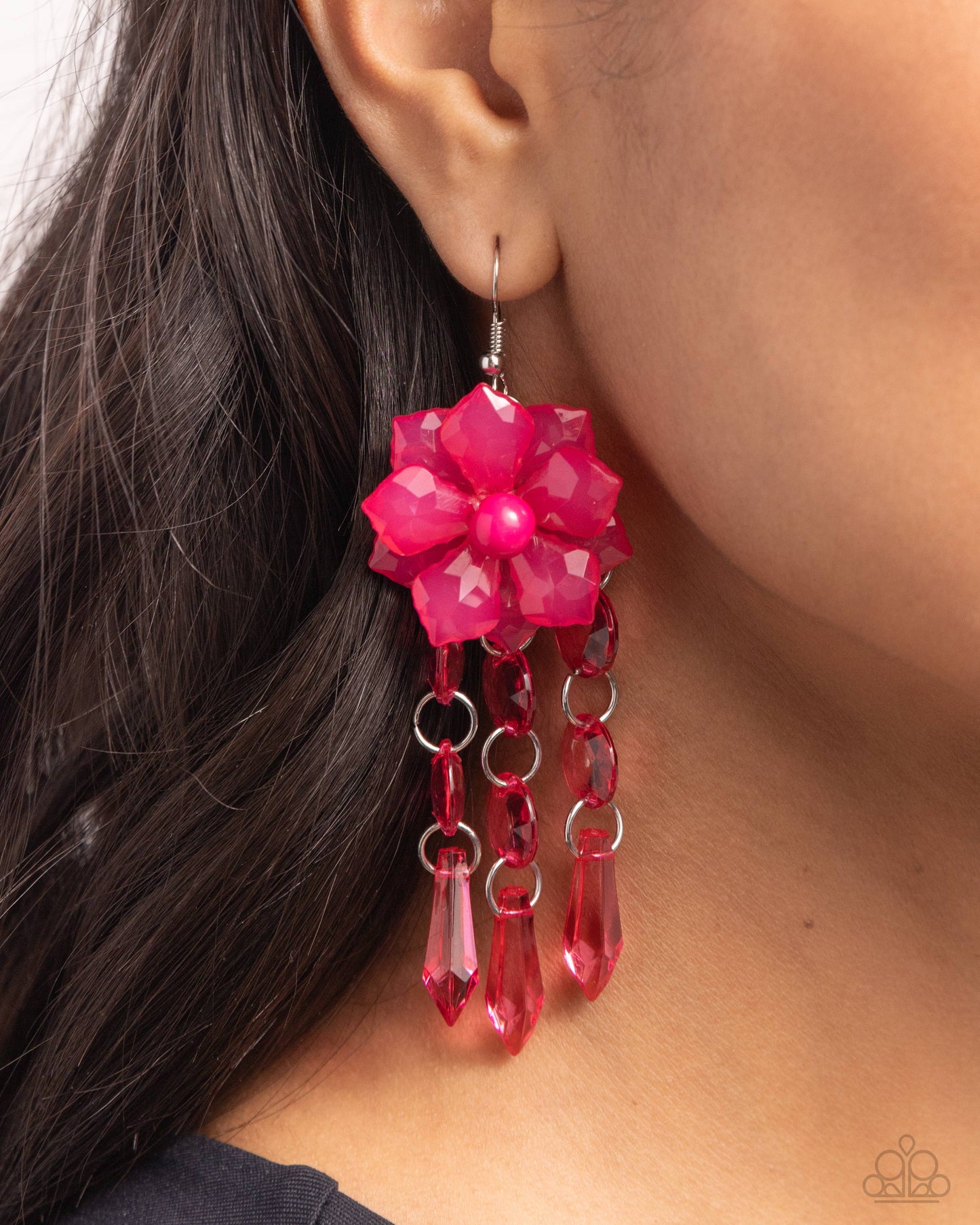 Hawaiian Hallmark - Pink Beaded Flowers & Pink Beaded Tassels Paparazzi Earrings