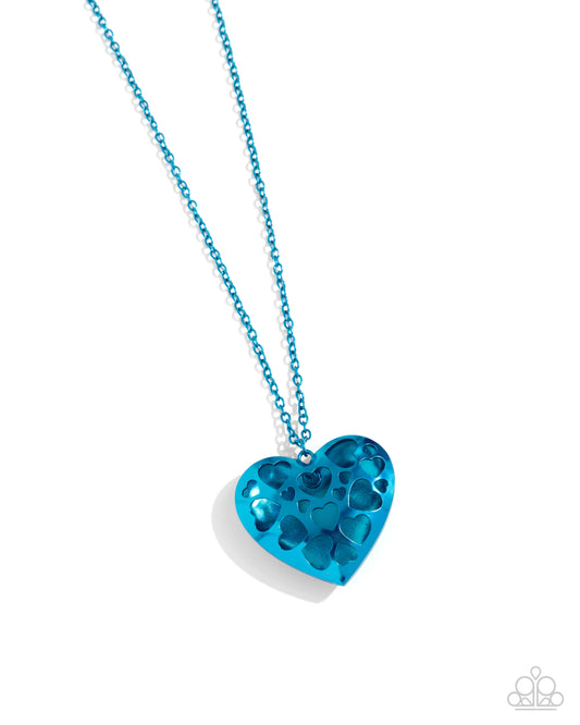 Valentines View - Blue Oversized Heart Pendant Paparazzi Necklace & matching earrings