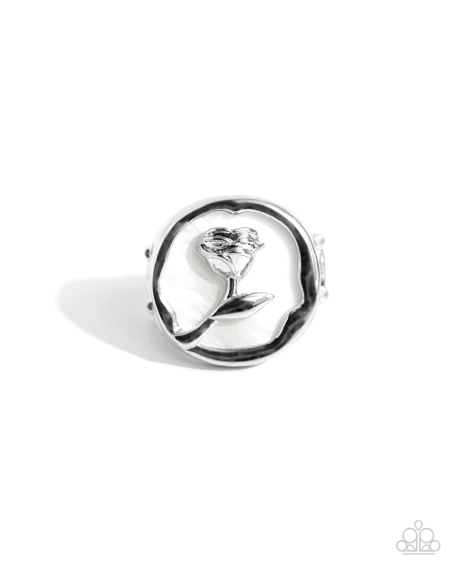 Belles Rose - White Shell & Silver Rose Paparazzi Ring