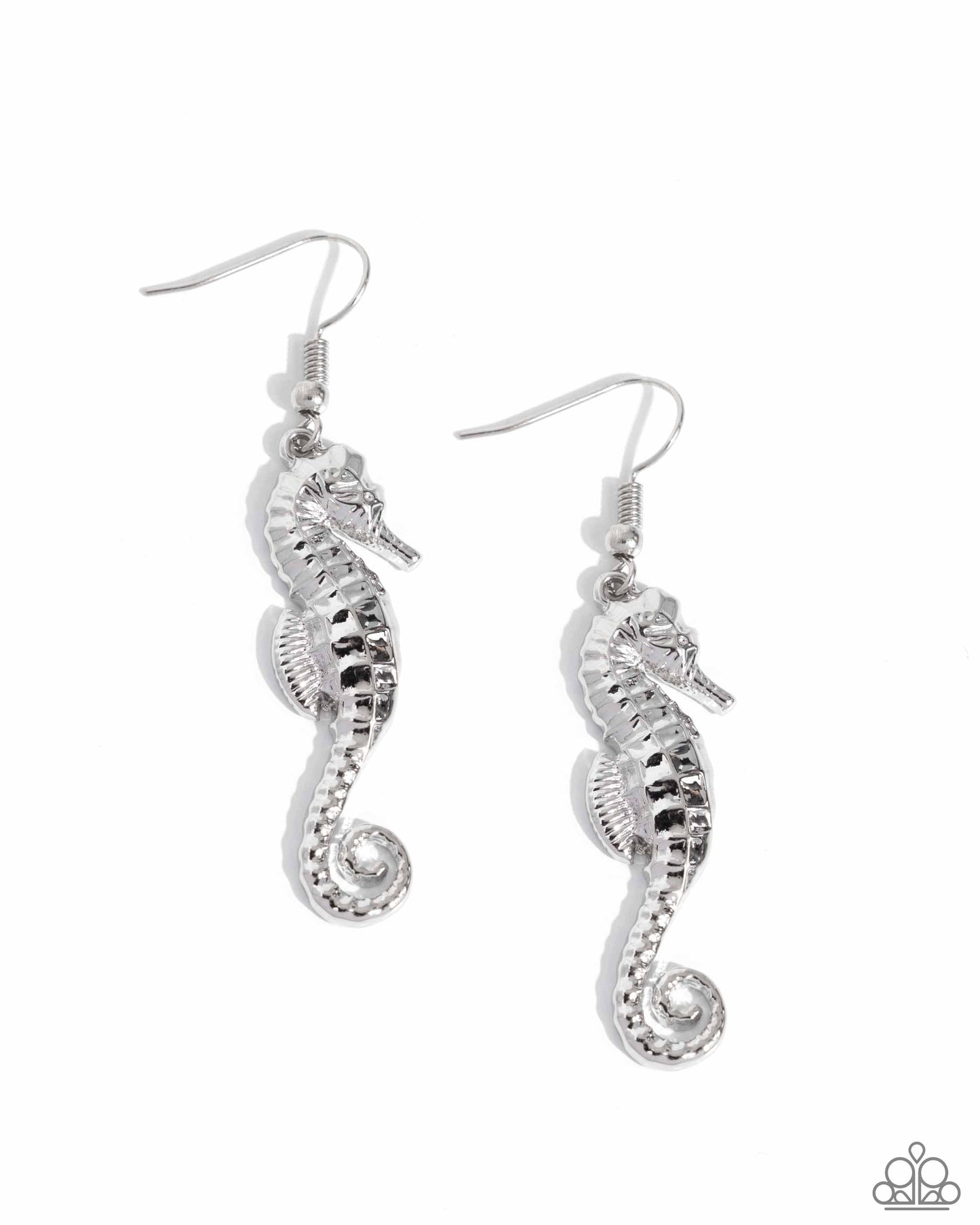 Seahorse Sheen - Silver Oversized Seahorse Paparazzi Earrings