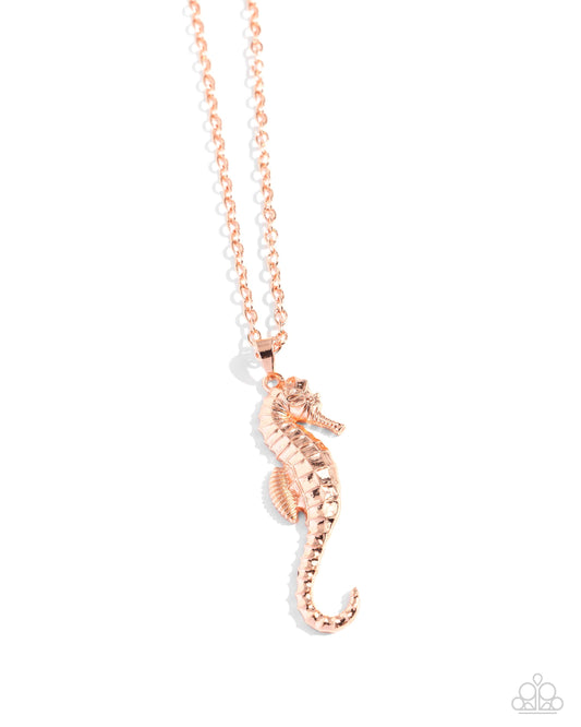 Sparkling Seahorse - Copper Oversized Seahorse Pendant Paparazzi Necklace & matching earrings