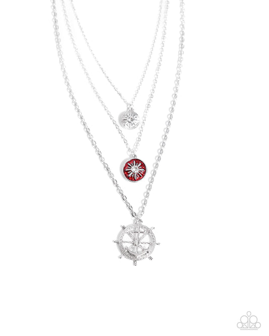 Anchor Arrangement - Red/Silver Coastal Pendants Paparazzi Necklace & matching earrings