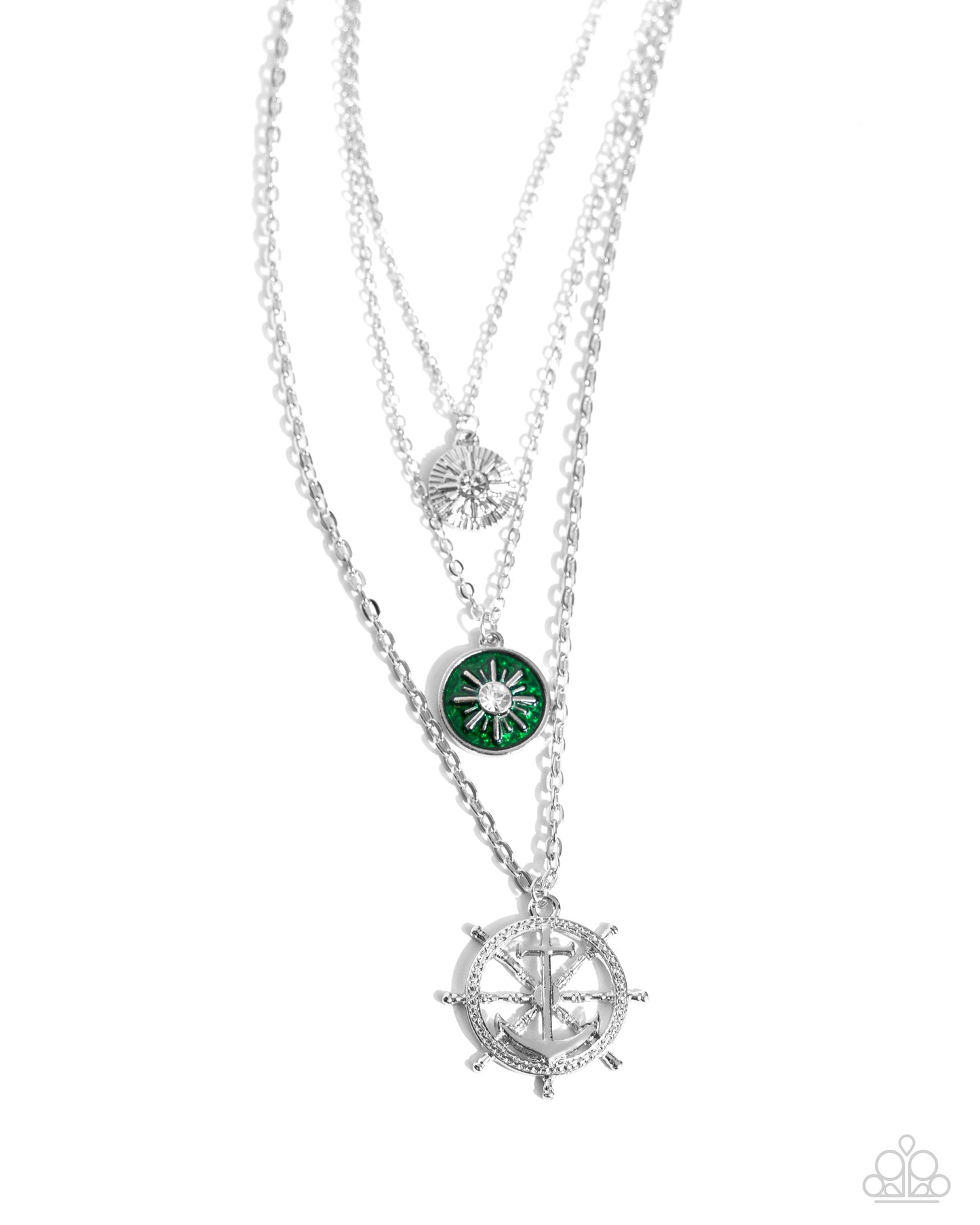 Anchor Arrangement - Green/Silver Coastal Pendants Paparazzi Necklace & matching earrings