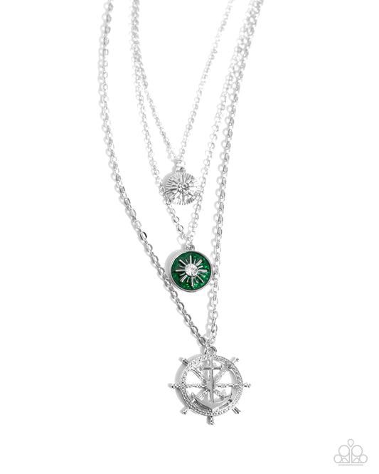 Anchor Arrangement - Green/Silver Coastal Pendants Paparazzi Necklace & matching earrings