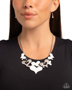 Room in My Heart for More - White/Silver Abstract Hearts Paparazzi Necklace & matching earrings