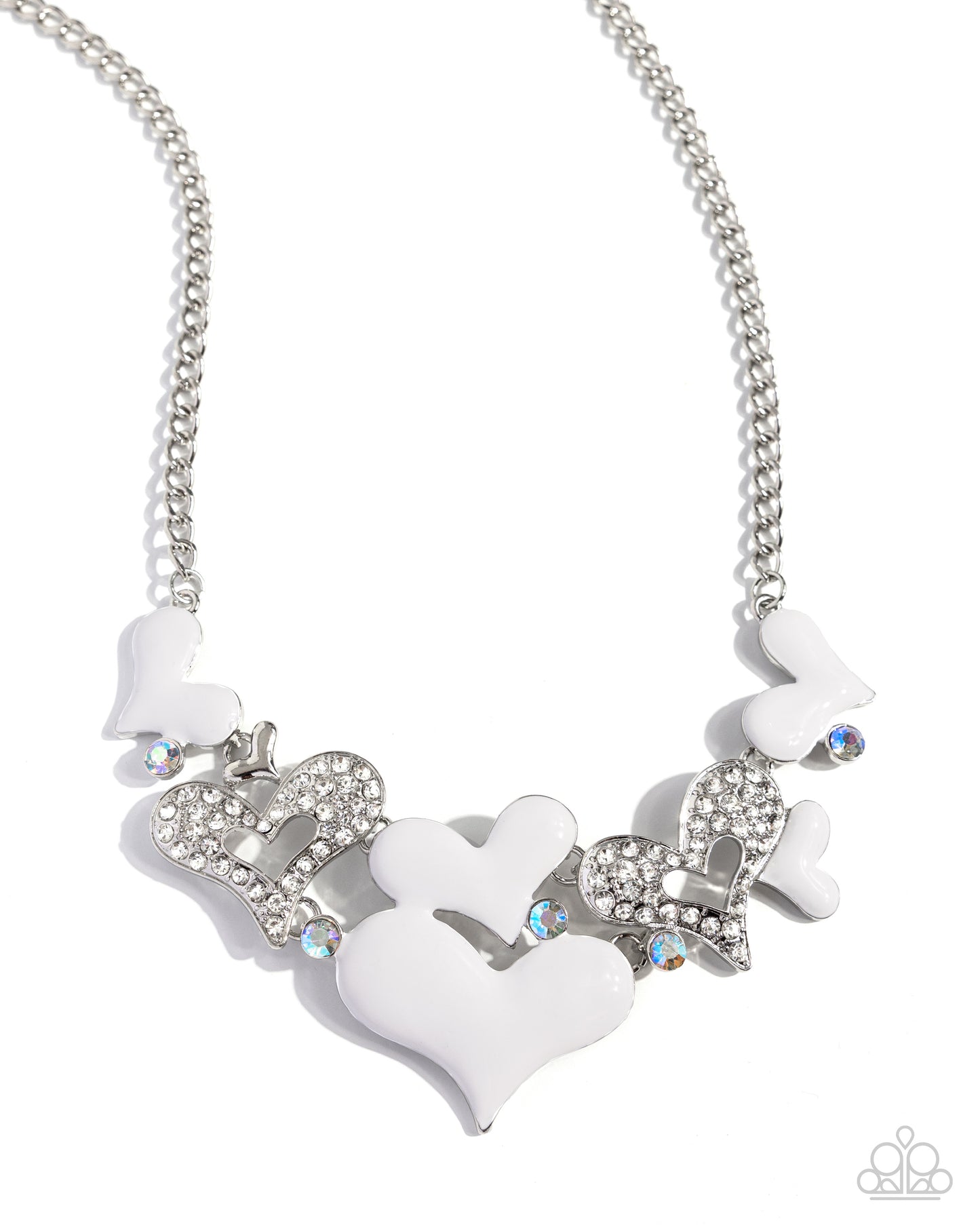 Room in My Heart for More - White/Silver Abstract Hearts Paparazzi Necklace & matching earrings