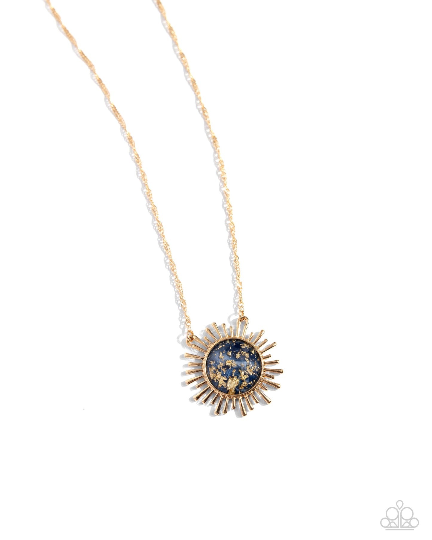 Fairytale Foil - Blue/Gold Foil Sunburst Pendant Paparazzi Necklace & matching earrings