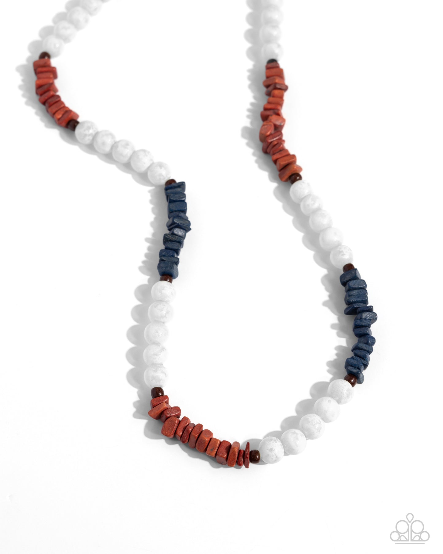 Upbeat Urban - Multicolored Red Stones, White Glass Beads, Blue & Brown Wooden Beaded Paparazzi Necklace