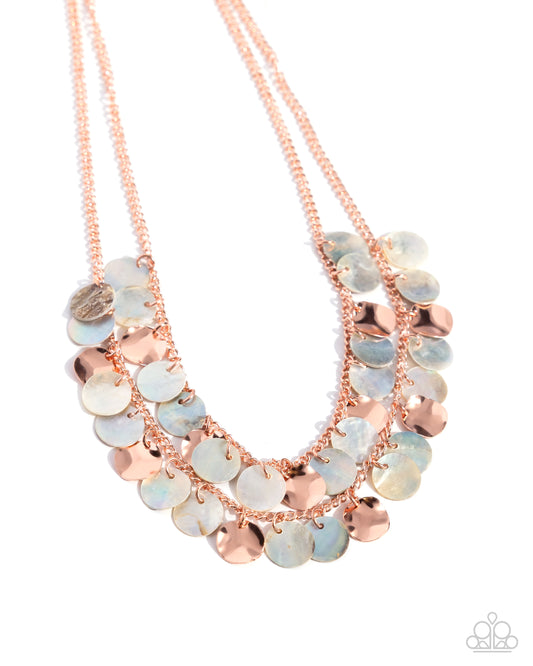 Flickering Finesse - Copper/Spotted White Shells Paparazzi Necklace & matching earrings