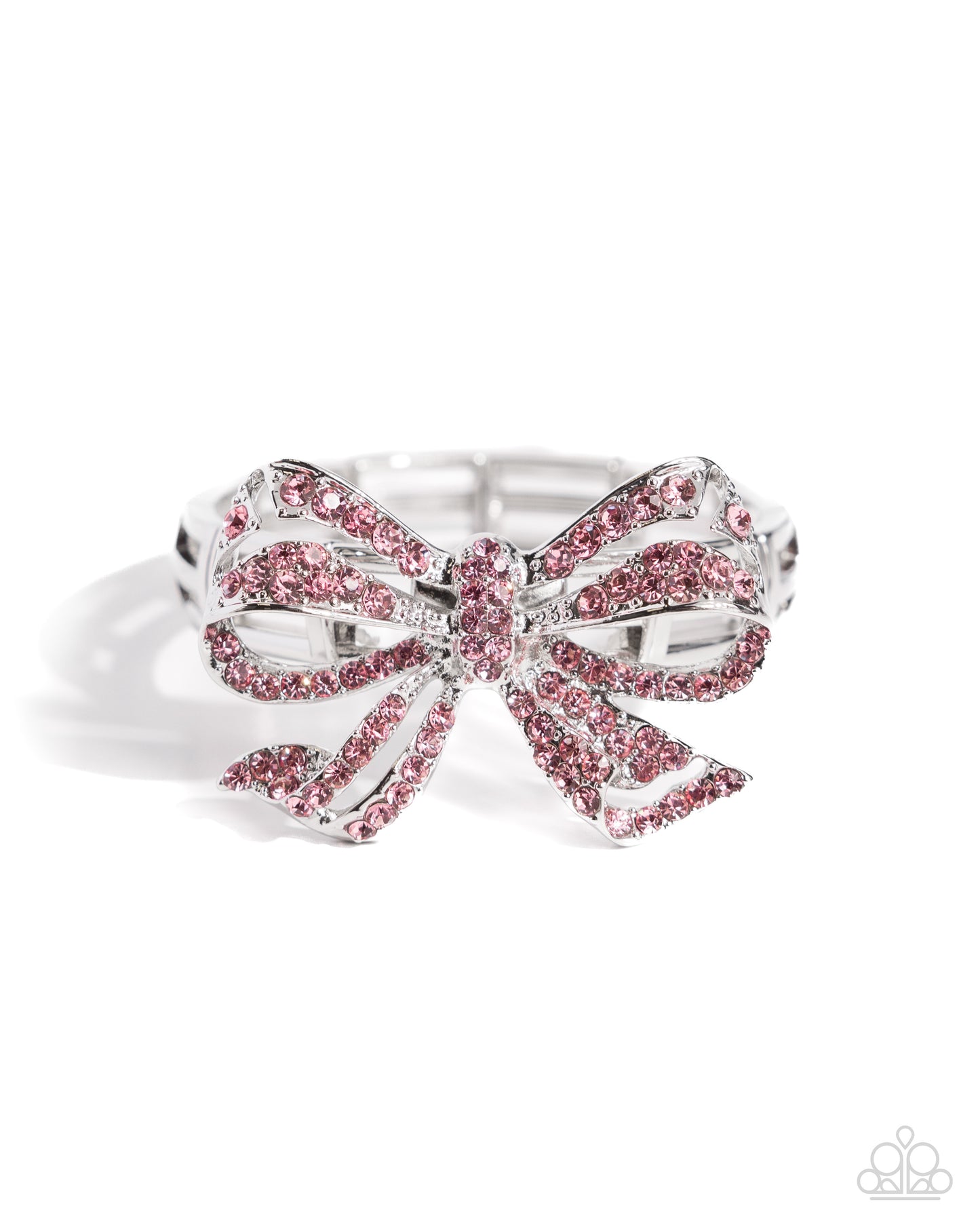 Its All A-BOW-t Me - Pink Rhinestone Bow & Silver Bar Paparazzi Stretch Bracelet