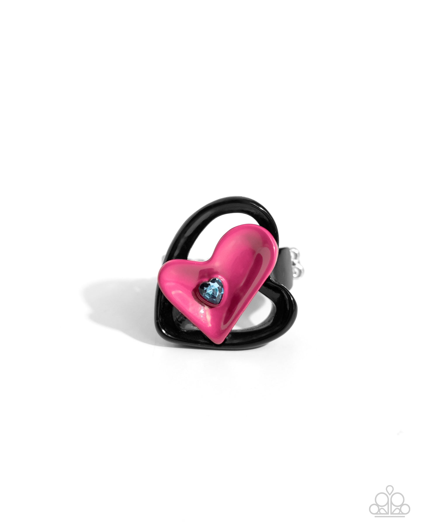 Cupid Celebration - Pink Abstract Heart/Blue Heart Gem/Black Heart Silhouette Paparazzi Ring
