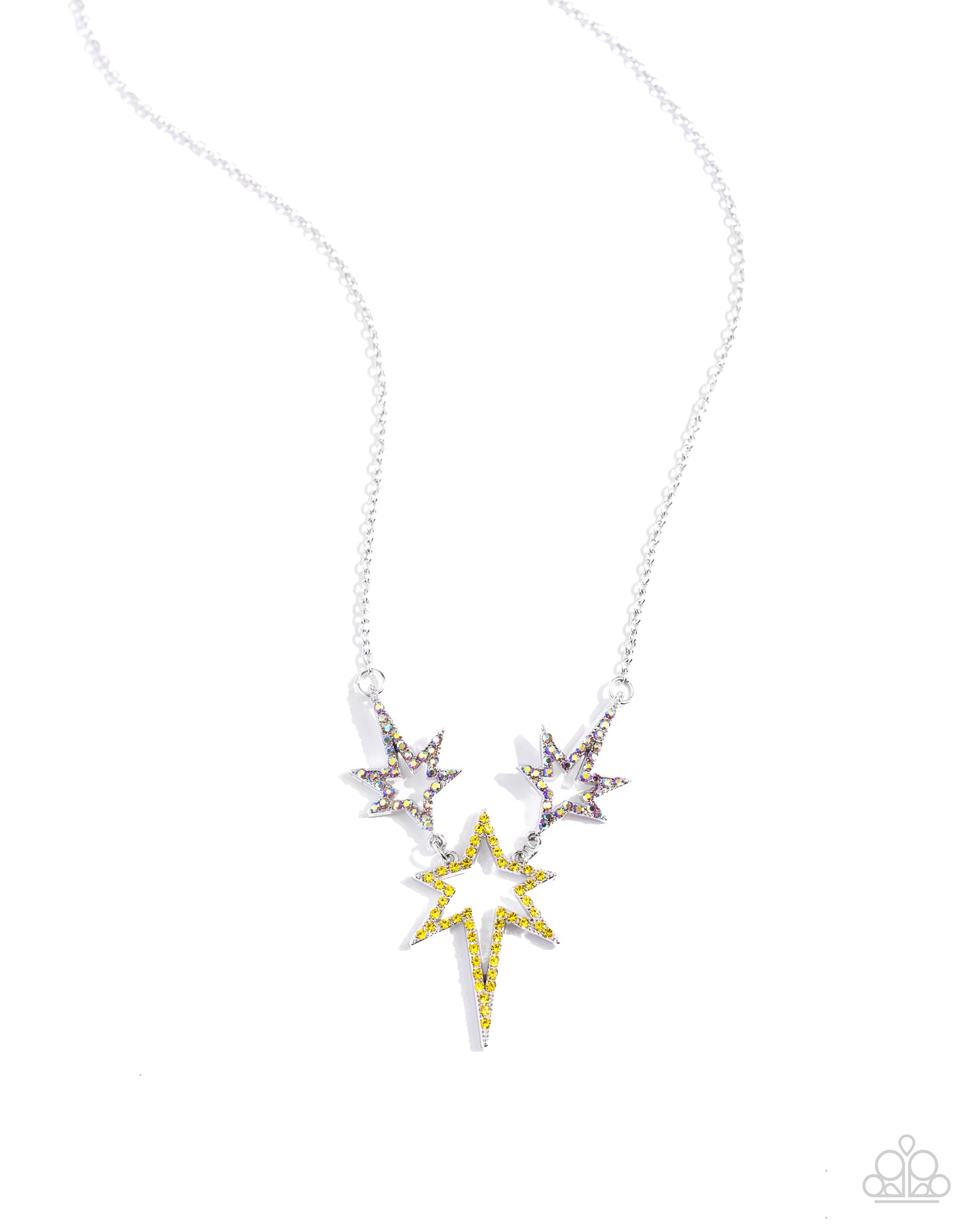 Explosive Exhibit - Yellow Iridescent Rhinestone Stars Paparazzi Necklace & matching earrings