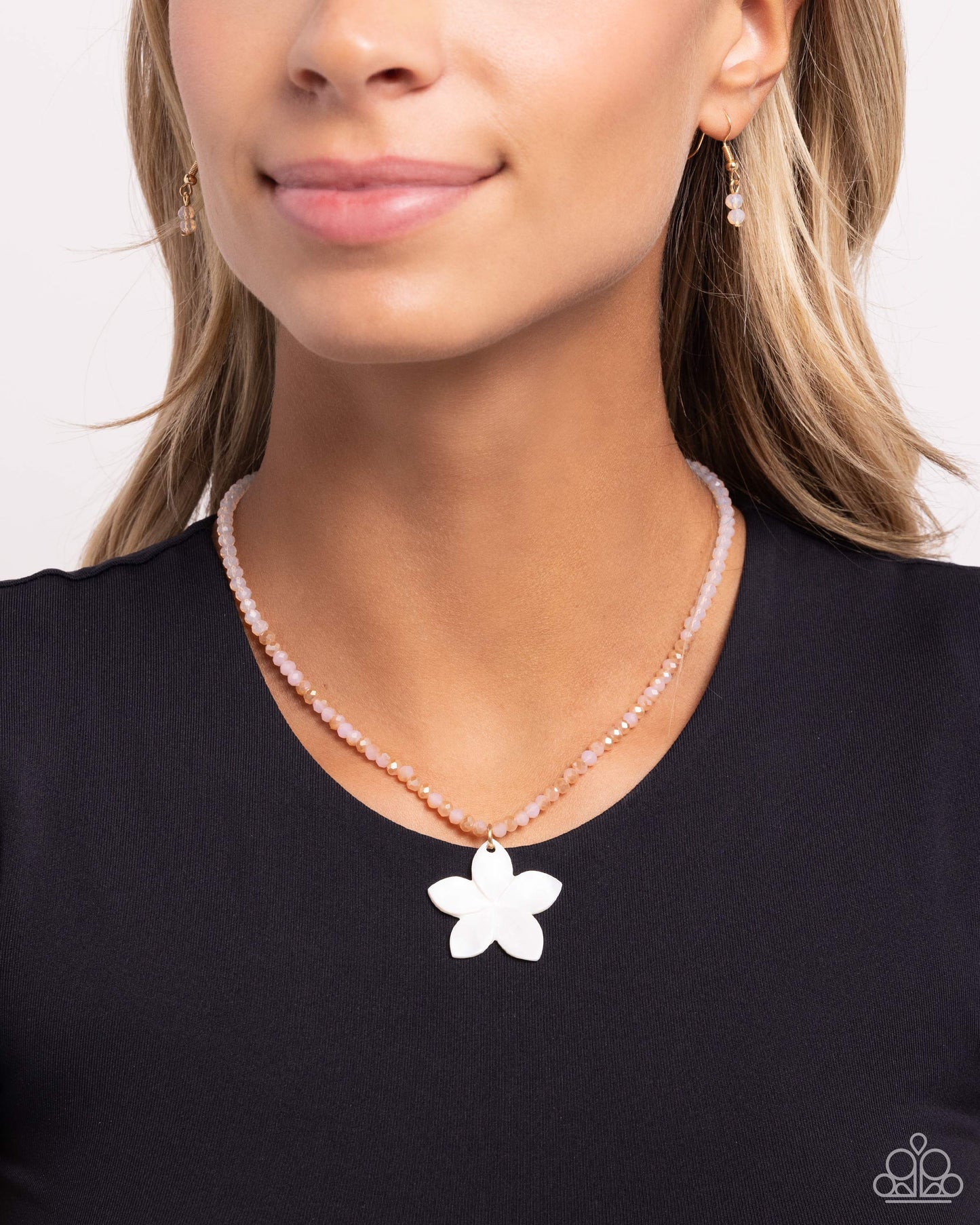 Handcrafted Hawaiian - Pink Shimmery Beads/White Shell Flower Paparazzi Necklace & matching earrings